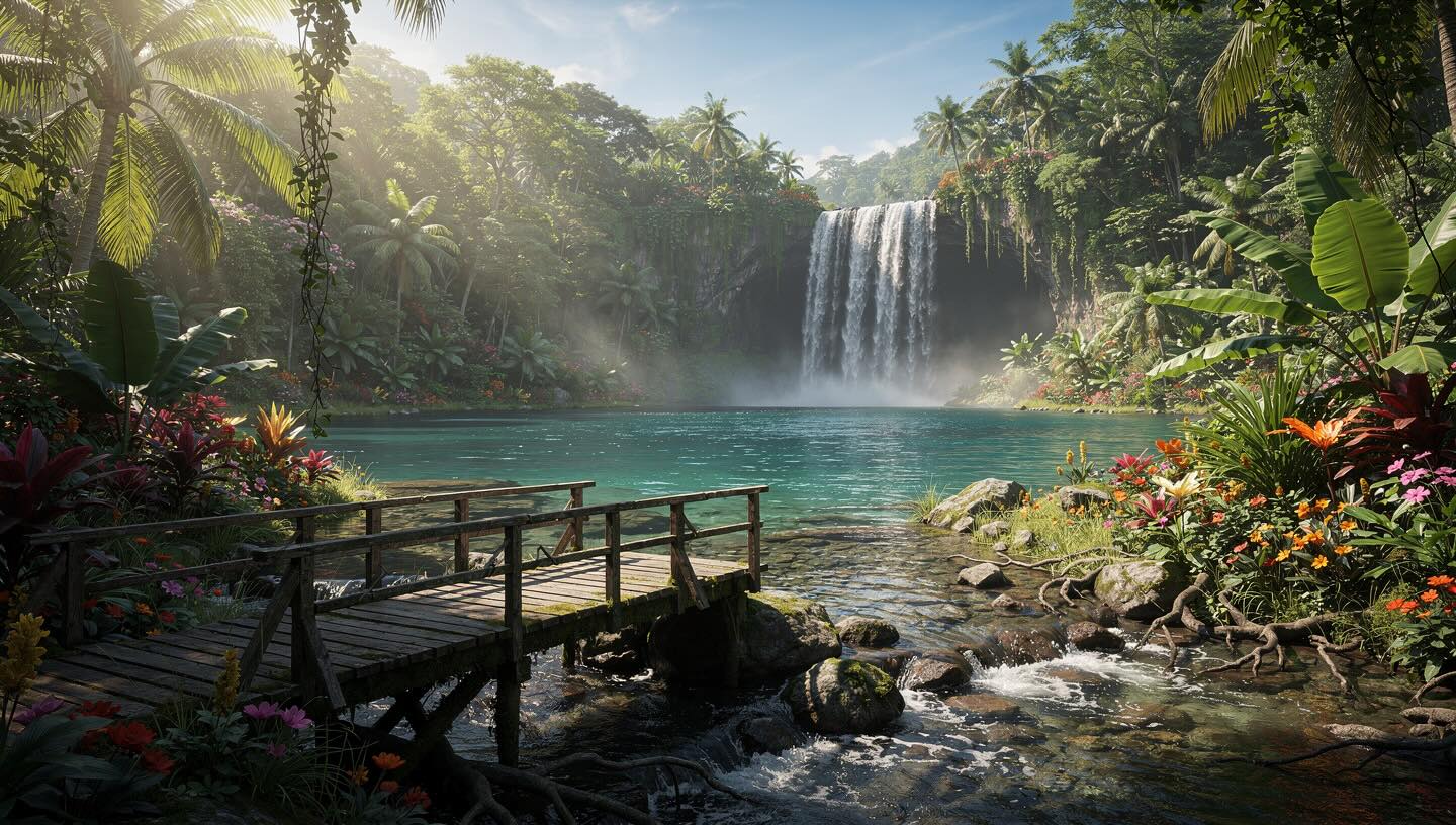 Peaceful Waterfall in the Forest