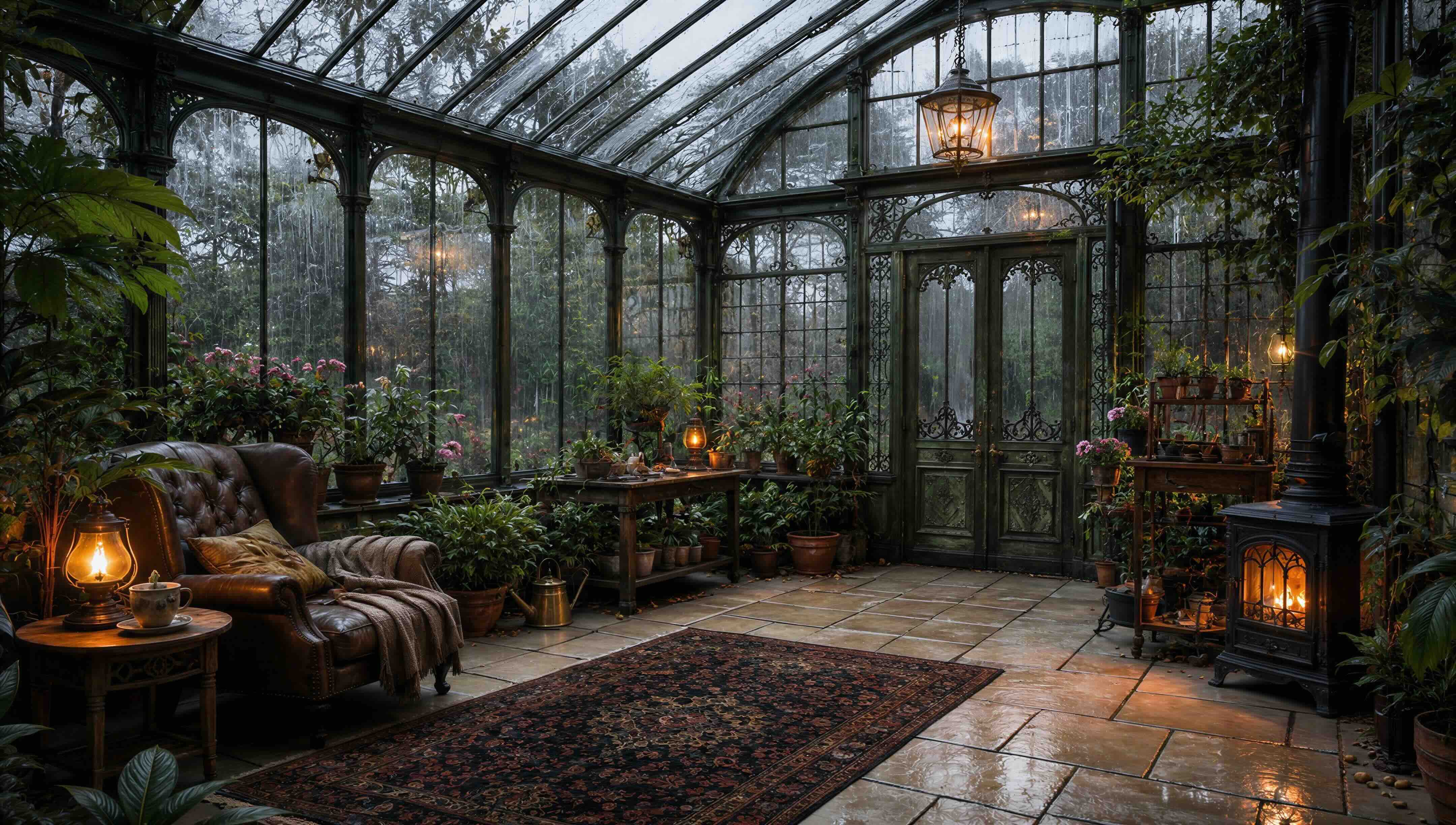 Victorian Greenhouse Rain Ambience
