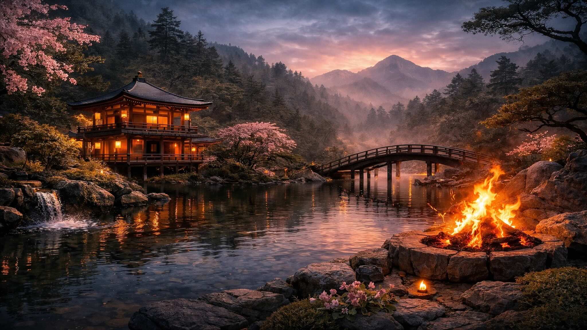 Serene Japanese Lake Temple