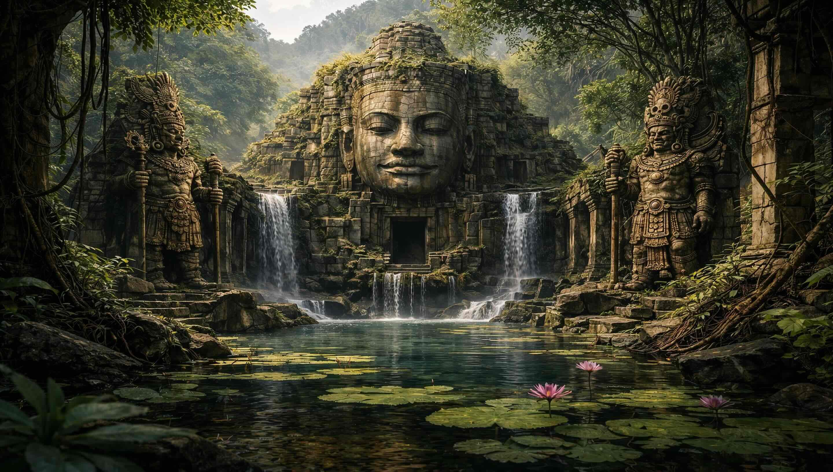 Hidden Jungle Temple with Waterfalls